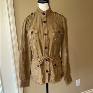 Mexx Tan Button-Up Blazer Drawstring Tie Faux Suede Women’s Buttery Soft Sz 38